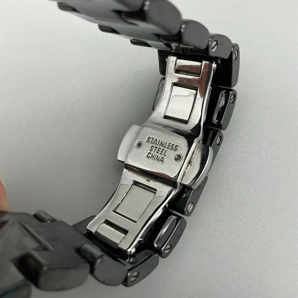 Isaac Mizrahi Live Womens Watch 35mm Floral Bezel MOP Black New Battery 6.5